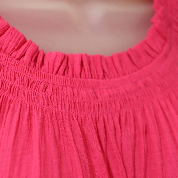 Nanette Lepore Vibrant Pink Ruffled Blouse 3/4 Sleeve Small Boho Chic Top - Picture 5 of 11
